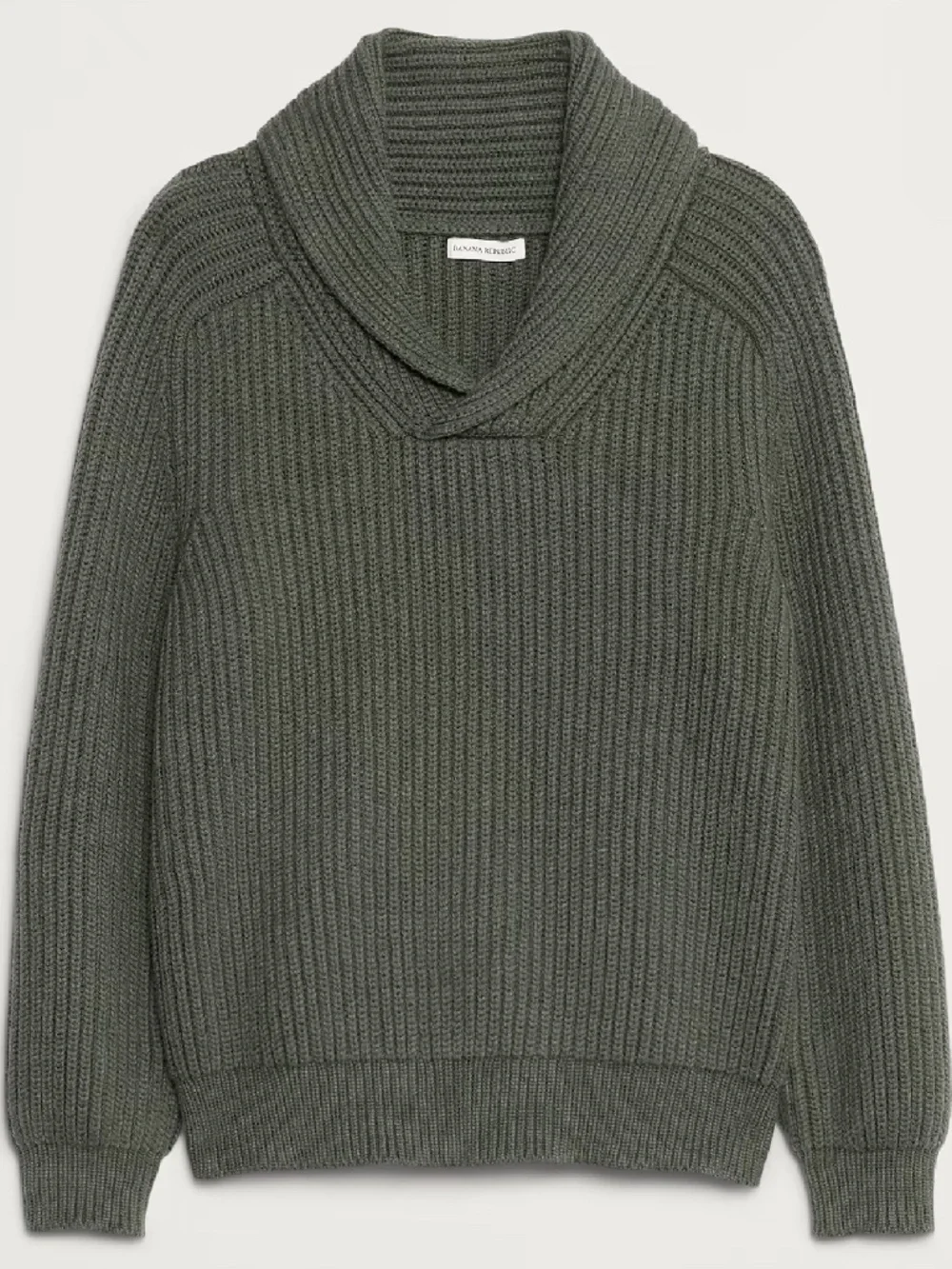Banana Republic Ribbed Shawl Collar Sweater Men’s Green Cotton Blend Cozy Knit